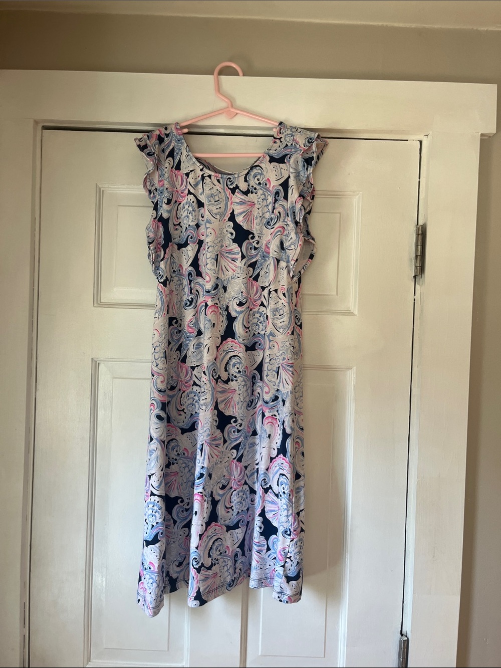 Lilly Pulitzer Navy Paisley Midi Dress with Pink & White Accents